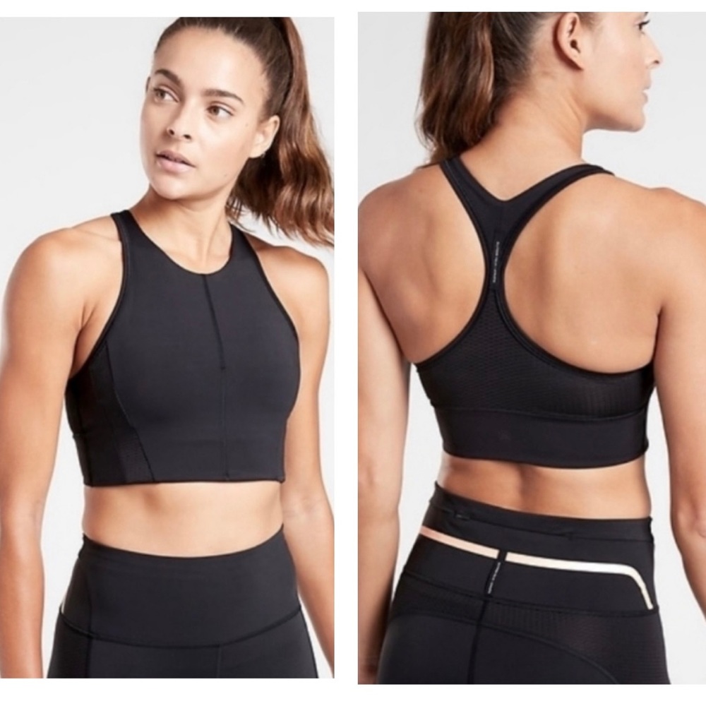 Athleta Black High Neck Racerback Sports Bra